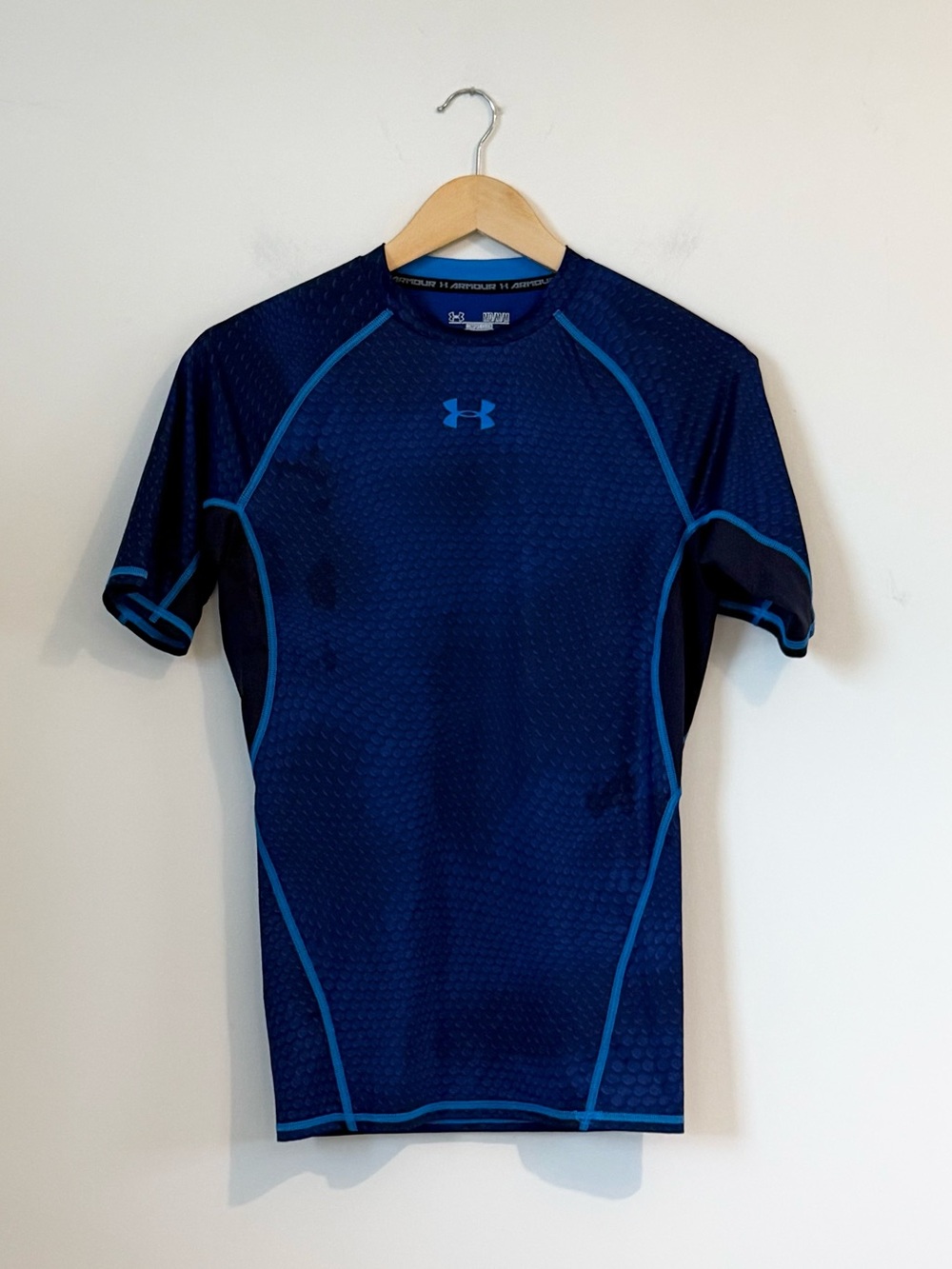 Under Armour Men's HeatGear Compression Shirt Hex Pattern Blue size M